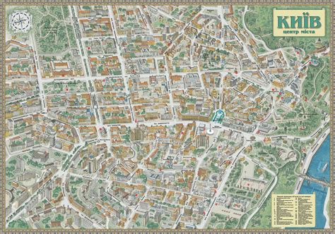 Large detailed tourist panoramic map of Kiev city center | Kiev ...