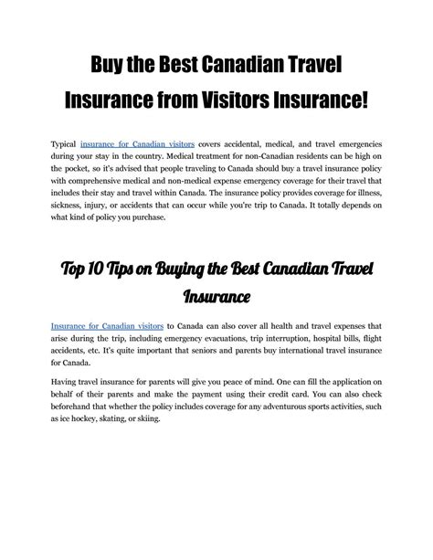 Buy the Best Canadian Travel Insurance from Visitors Insurance by ...