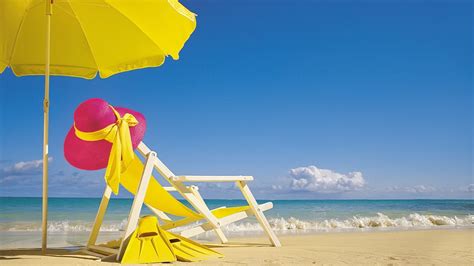 Yellow Beach Chair and Umbrella wallpaper | nature and landscape ...