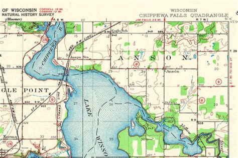 1934 Topo Map of Chippewa Falls Wisconsin Lake Wissota Giclée Art & Collectibles jan-takayama.com