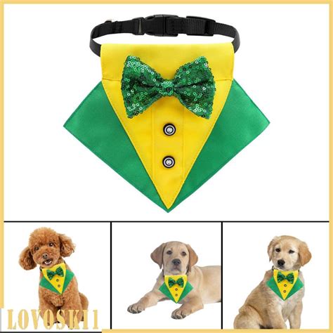 Adjustable Dog Bandana Collar with Bow Tie St. Patricks Day Triangle ...