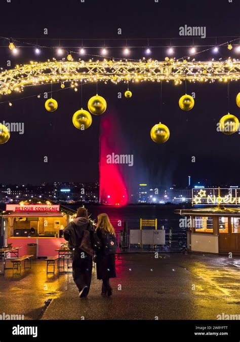 Geneva, Switzerland - December 1, 2023: Christmas market at the Quai du ...