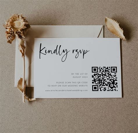 Modern QR Code Wedding RSVP Card, Online Reply Card Template, Minimalist Reply Card, Website ...