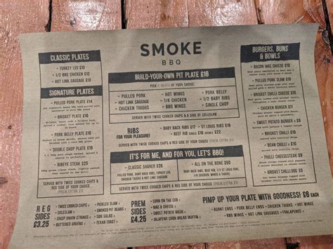 Menu at Smoke BBQ, Sheffield