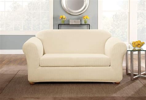 Stretch Pinstripe Two Piece Loveseat Slipcover | Form Fit | Machine Washable | Loveseat ...