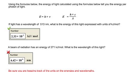 Solved Using the formulas below, the energy of light | Chegg.com