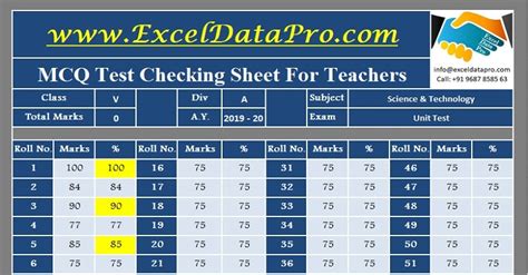 Download Multiple Choice Question - MCQ Test Checking Sheet Excel Template - ExcelDataPro