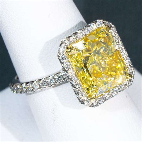 6 Carat Radiant Fancy Yellow Diamond Engagement Ring For Sale at 1stdibs