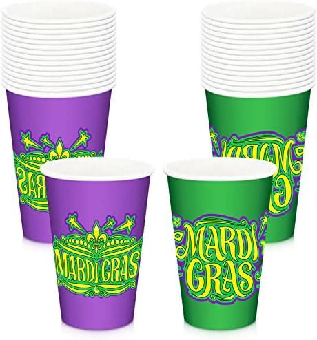 Amazon.com: Eaasty 100 Pcs Disposable Mardi Gras Paper Cups, 12 oz Mardi Gras Cups Bulk, 2 Style ...