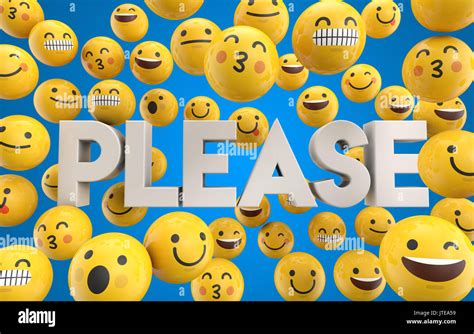 Set of emoji emoticon character faces with the word Please, 3D Rendering Stock Photo - Alamy