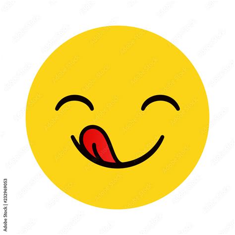 Yummy emoticon with happy smile and tongue. Delicious cartoon character ...