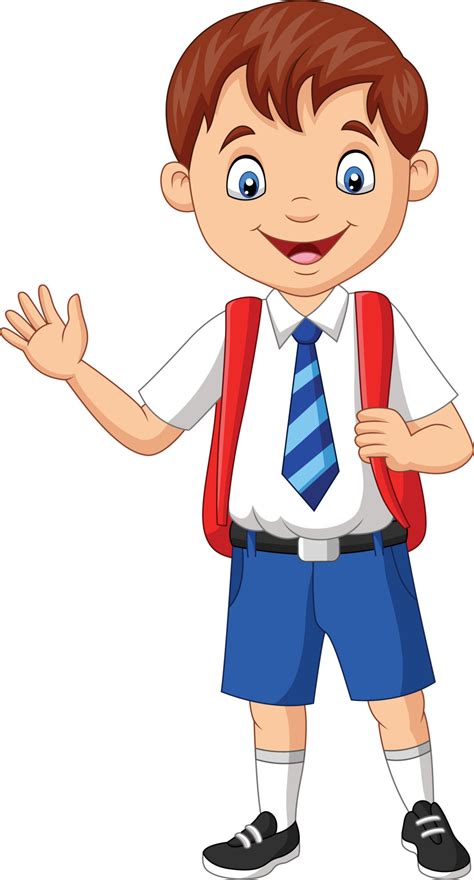 Cartoon school boy in uniform waving hand 7270867 Vector Art at Vecteezy