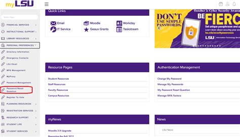 myLSU Portal: Create A Password Reset Question - GROK Knowledge Base