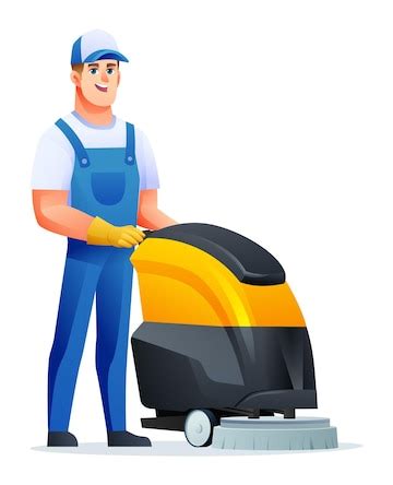 Premium Vector | Cleaning service man with scrubber machine. Male ...