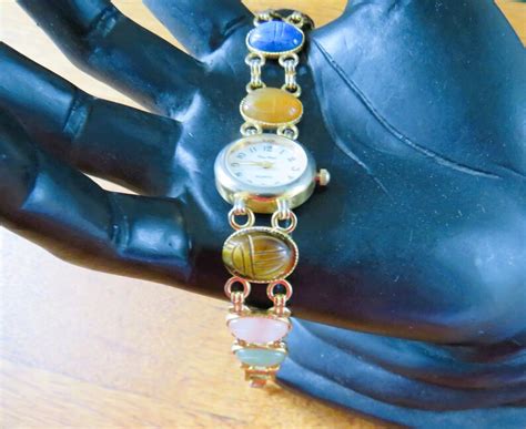 PIERRE NICOL Scarab Watch Bracelet Hand Carved Semi Precious - Etsy