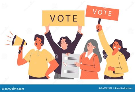 People Voting Holding Ballot Box and Calling for Vote, Flat Vector Isolated. Stock Illustration ...