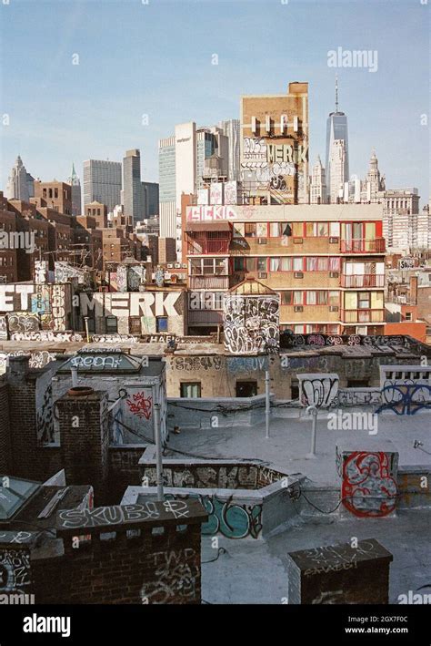 View of graffiti on buildings from the Manhattan Bridge, New York City Stock Photo - Alamy