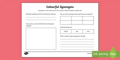 Colourful Synonyms Worksheet (teacher made) - Twinkl