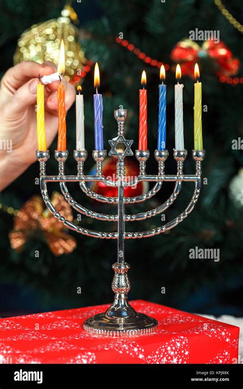 Chanukah menorah with candles hi-res stock photography and images - Alamy