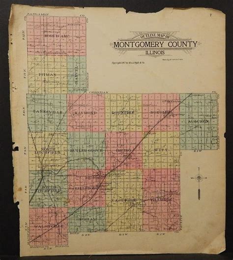 Illinois, Montgomery County Map, 1912, L1#83 | eBay | County map, Map, Montgomery county