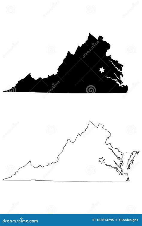 Virginia VA State Map USA With Capital City Star At Richmond. Black ...