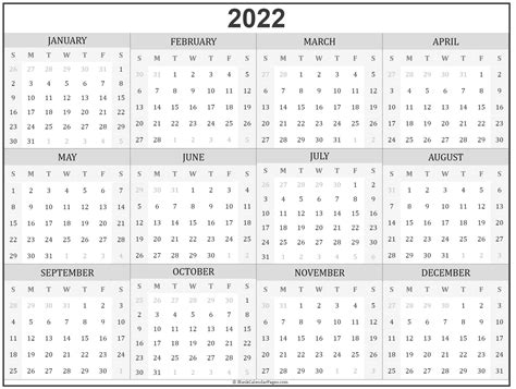 2022 year calendar | yearly printable