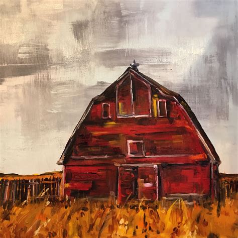 Original acrylic painting of old red barn on cradled birch panel. 12x12. Contact for info ...