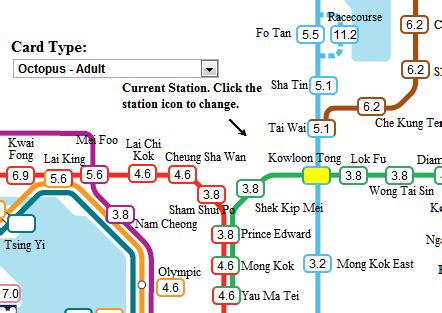 Hong Kong MTR route map - fares and journey time