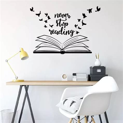 Never Stop Reading Wall Decals Library School Classroom Book Study Room Wall Sticker Vinyl Home ...