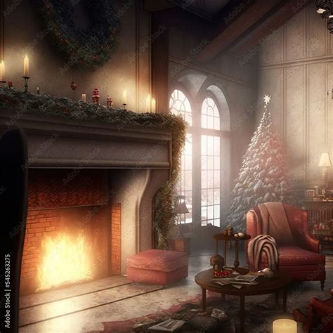 Blazing Christmas Fireplace, Created with Artificial Intelligence Stock Illustration | Adobe Stock