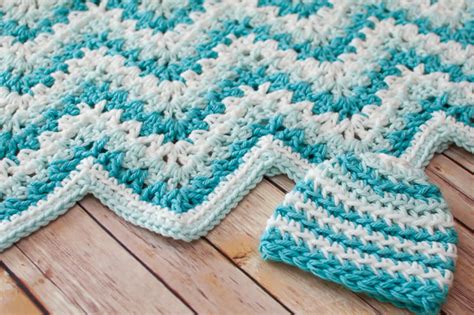 Lacy Ripple Baby Blanket and Hat Crochet Pattern Set - Petals to Picots