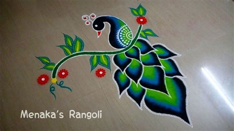 Beautiful Peacock Rangoli Design | Free hand rangoli design, Simple ...