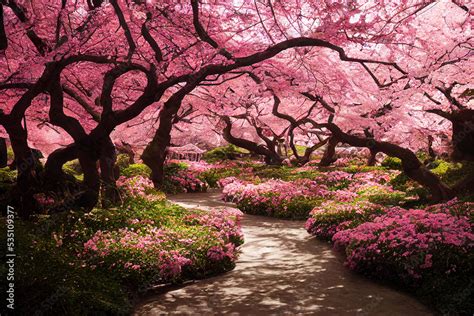 Beautiful cherry blossom sakura garden, spring nature background ...