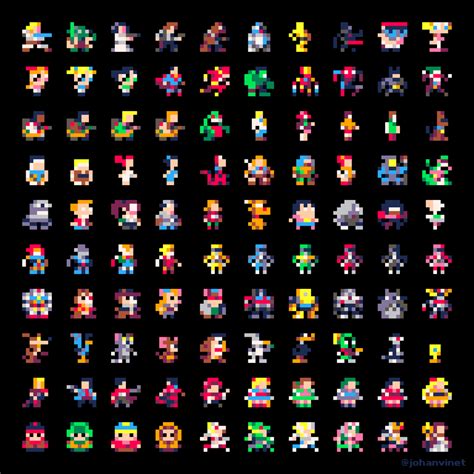 100 famous characters in 8x8 pixels w/ pico8 palette (NEW SET 2020!) : PixelArt | Pixel art ...