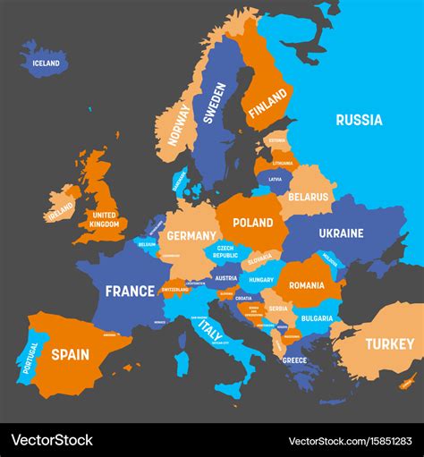 Political map of europe continent in four colors Vector Image