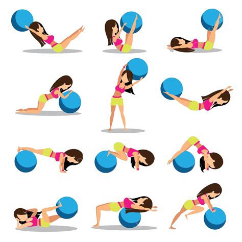 Set Of Exercise Ball Workouts Design Female Body Athlete Vector, Female, Body, Athlete PNG and ...