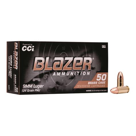 CCI Blazer Brass, 9mm, FMJ-RN, 124 Grain, 50 Rounds - 141583, 9mm Ammo at Sportsman's Guide