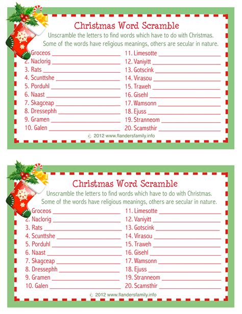 Free Printable Answer Key Christmas Word Scramble With Answers