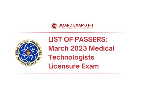 LIST OF PASSERS: March 2023 Medical Technologists Licensure Exam – Board Exams PH