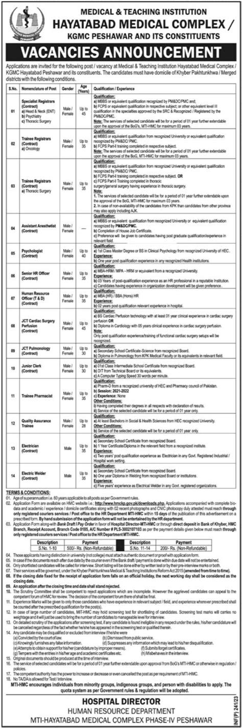 Daily Aaj & Mashriq Newspaper Jobs – MTI Hayatabad Medical Complex HMC Jobs 2023 - Pakistan Jobs ...