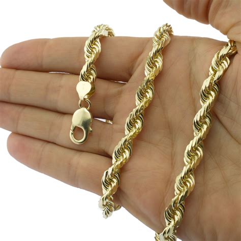 14K Yellow Gold Solid Rope Chain Necklace Bracelet 1mm-10mm Mens Women ...