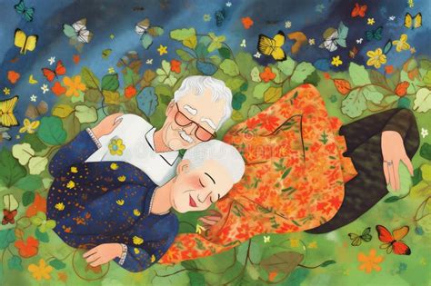 Woman Man Person Together Retired Happy Couple Love Asleep Old Female Bed. Generative AI. Stock ...