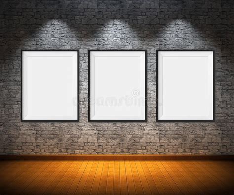 Art gallery. Blank picture frames on brick wall background , #affiliate, #Blank, #picture, #Art ...