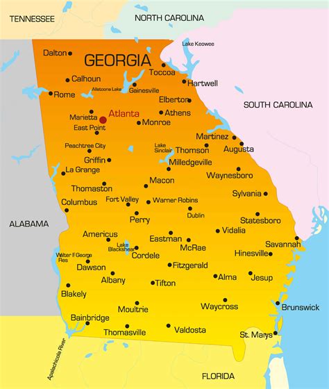 Free Printable Map Of Georgia With Cities