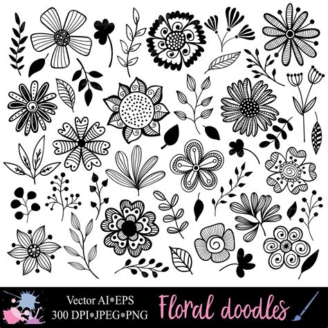 black and white seamless pattern Digital botanical clipart with healing ...