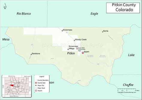 Map of Pitkin County, Colorado showing cities, highways & important ...