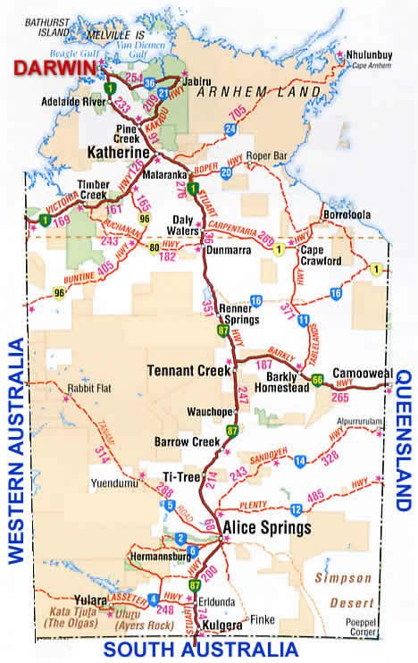 Northern Territory Road Map NT