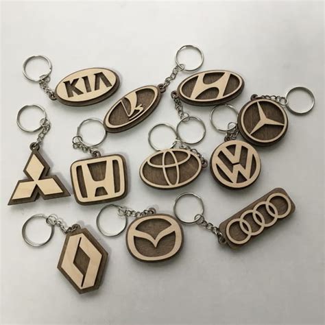 Car Logo Keychains Wooden Car Key Rings Laser Cut CDR File | Vectors File