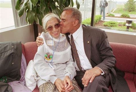 1990 | Singer Harry Belafonte kisses Civil Rights Activist, Rosa Parks. The two are in Detroit ...