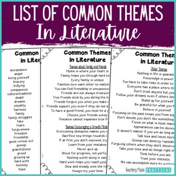 List of Common Themes in Literature by Kalena Baker - Teaching Made Practical